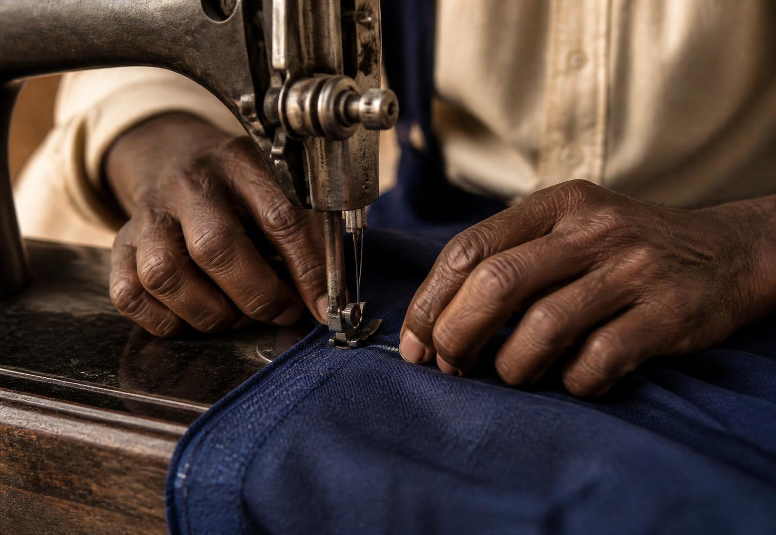 Mains d'artisan au travail dans l'Atelier XƆVI à Cotonou
